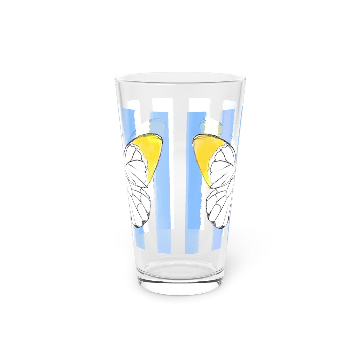 Butterfly Chroma Pint Glass in Yellow with Periwinkle Stripes, 16oz