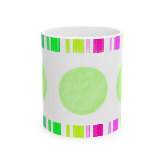Mega Dot & Stripes Light Green Ceramic Mug, (11oz, 15oz)