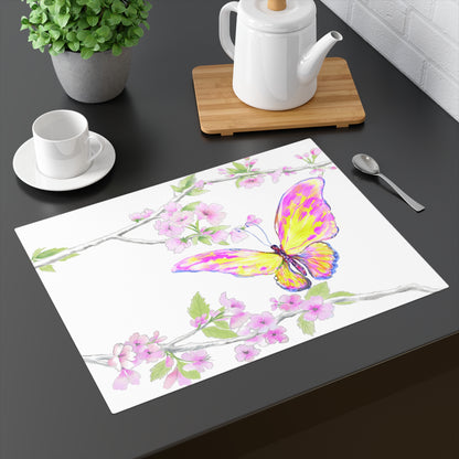 Butterfly Blossom Glide Cotton Twill Placemat, Creamier White, 1pc Yellow, #4