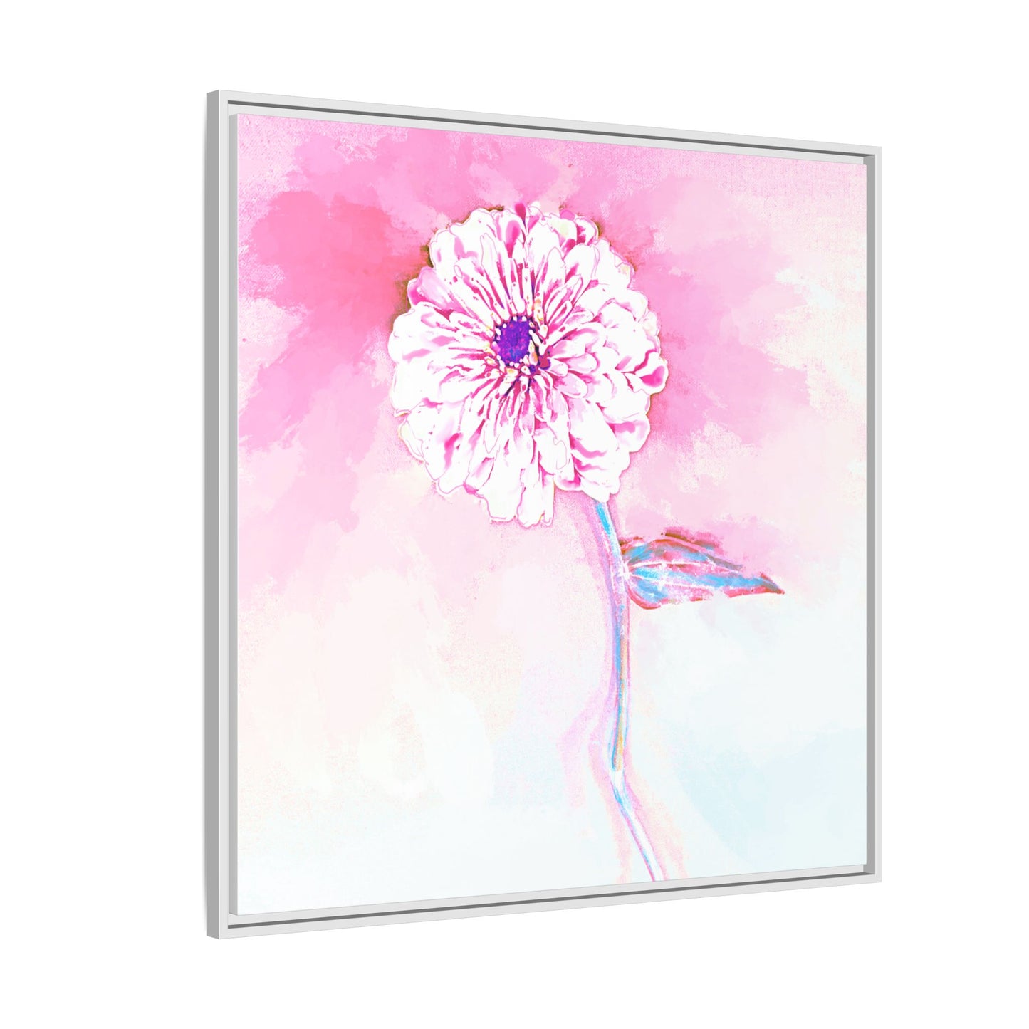 Zinnia Color Splash Matte Canvas Light Pink Framed