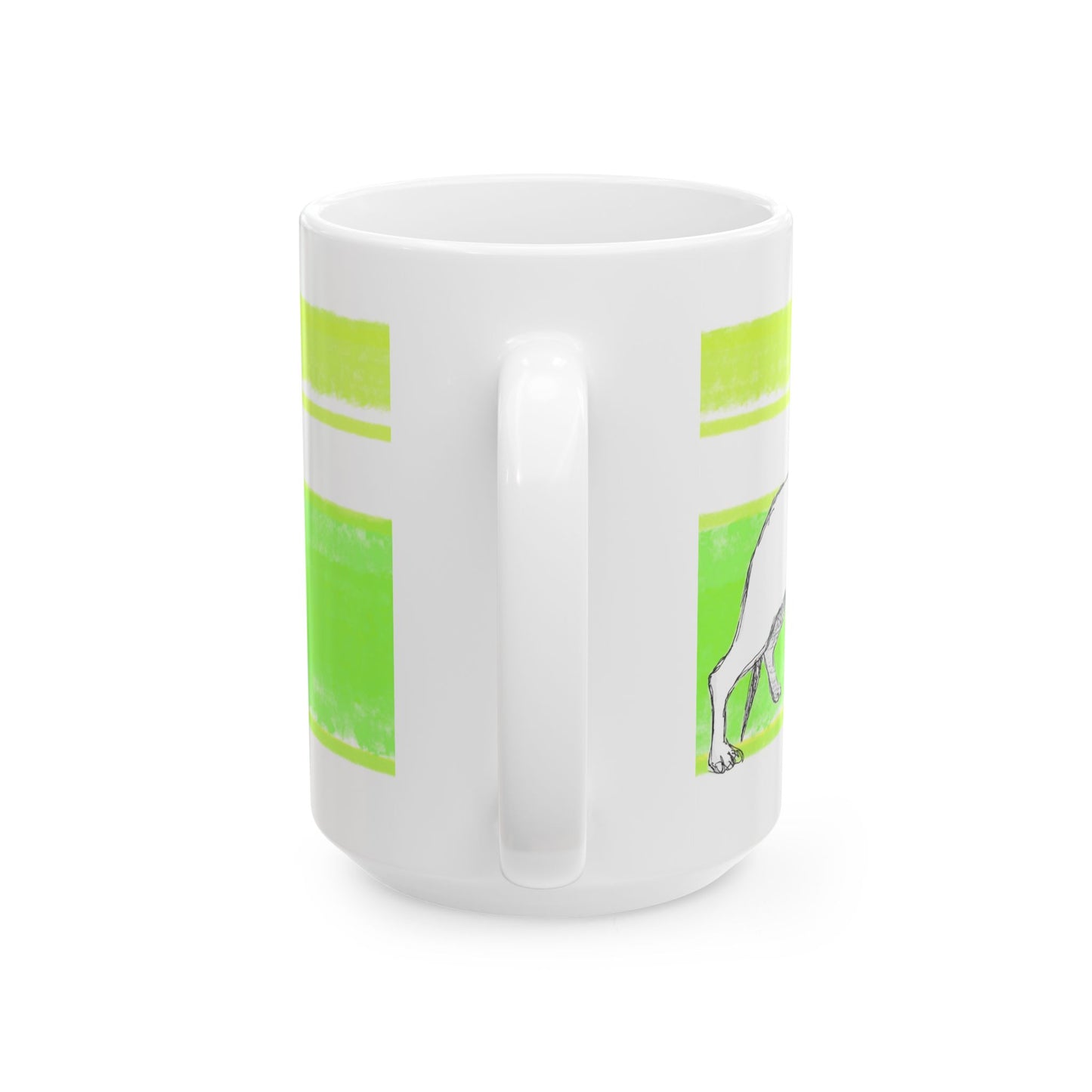 Mega Stripe Dogi Butterfly Flutter Ceramic Mug, (11oz, 15oz) Yellow Green Dachshund