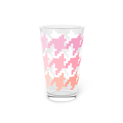 Houndstooth Fun in Pink Pint Glass, 16oz