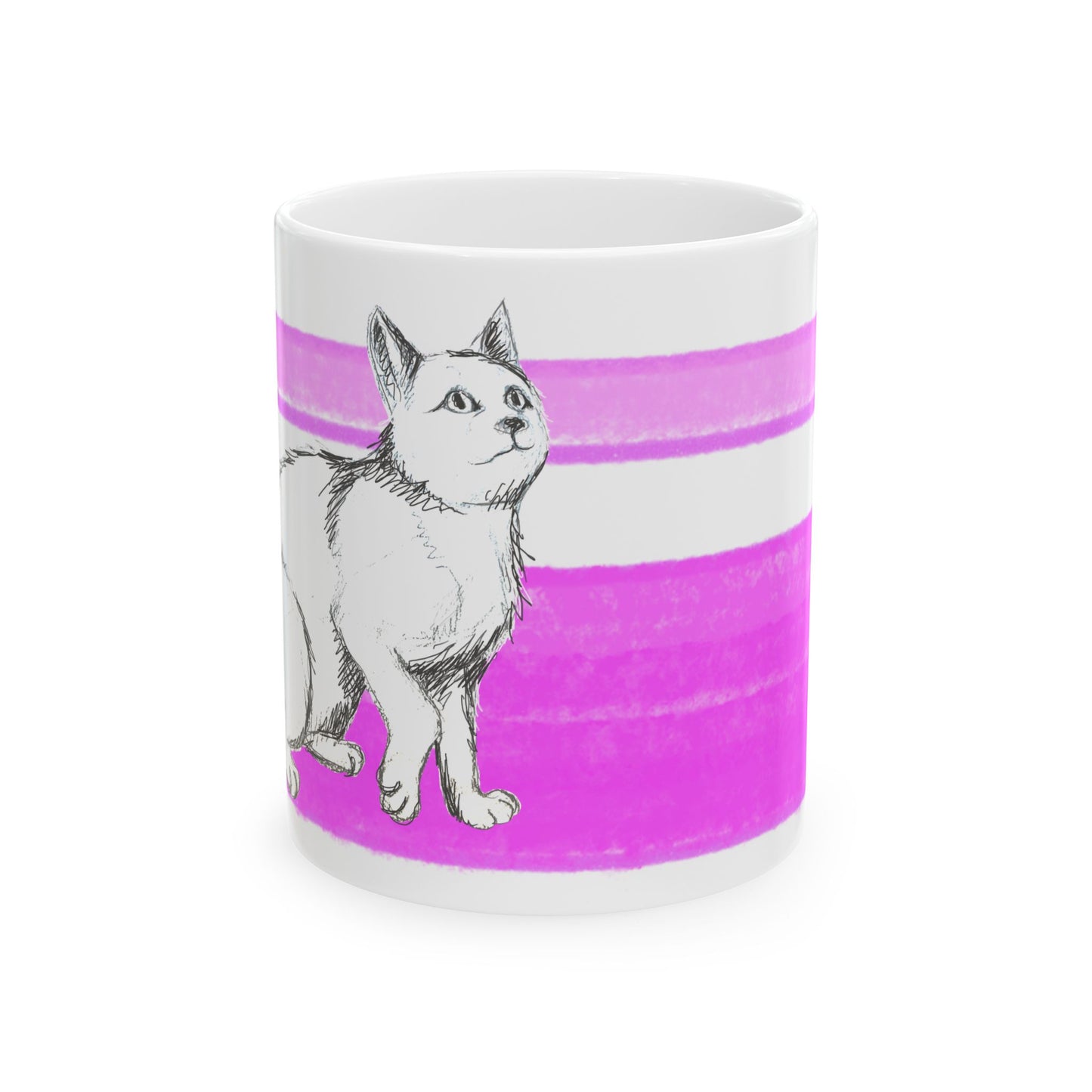Mega Stripe Kitty Butterfly Flutter Ceramic Mug Purplish Pink