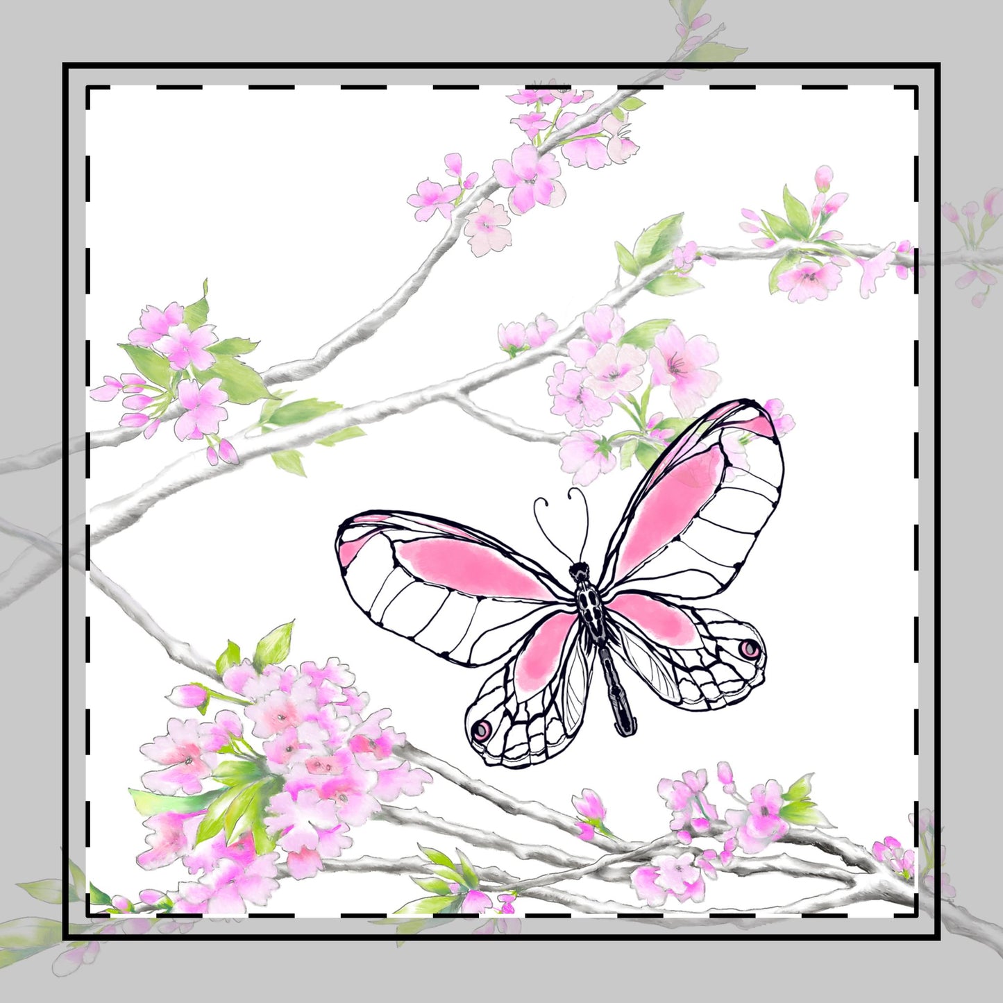Butterfly Blossom Romp Cotton Twill Napkin, Pink, Fabric Background Creamy White, #5