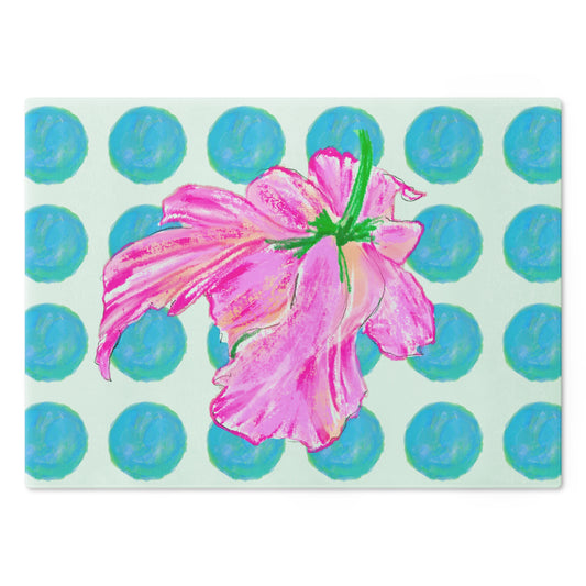 Dancing Tulips Cutting Board, Aqua Polka Dots