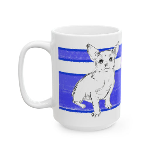 Mega Stripe Dogi Butterfly Flutter Ceramic Mug, (11oz, 15oz), Ultramarine Teri