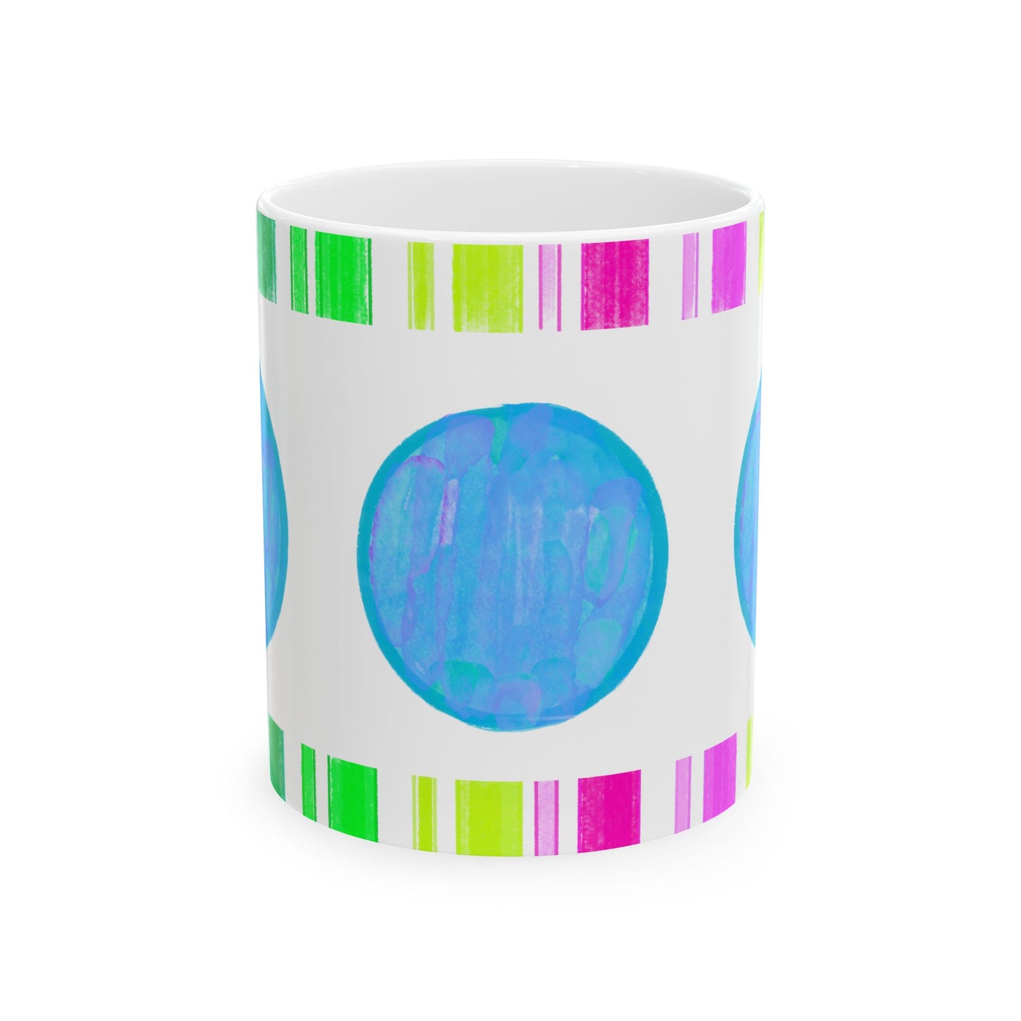 Mega Dot & Stripes Medium Blue Ceramic Mug, (11oz, 15oz)