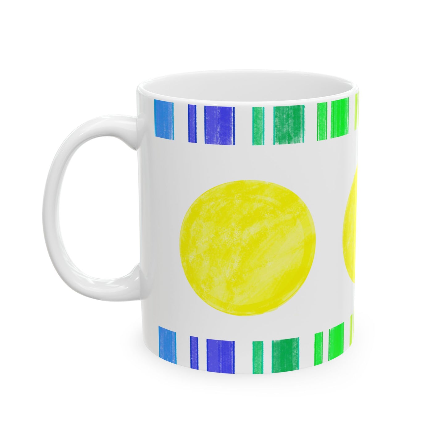 Mega Dot & Stripes Yellow Ceramic Mug, (11oz, 15oz)