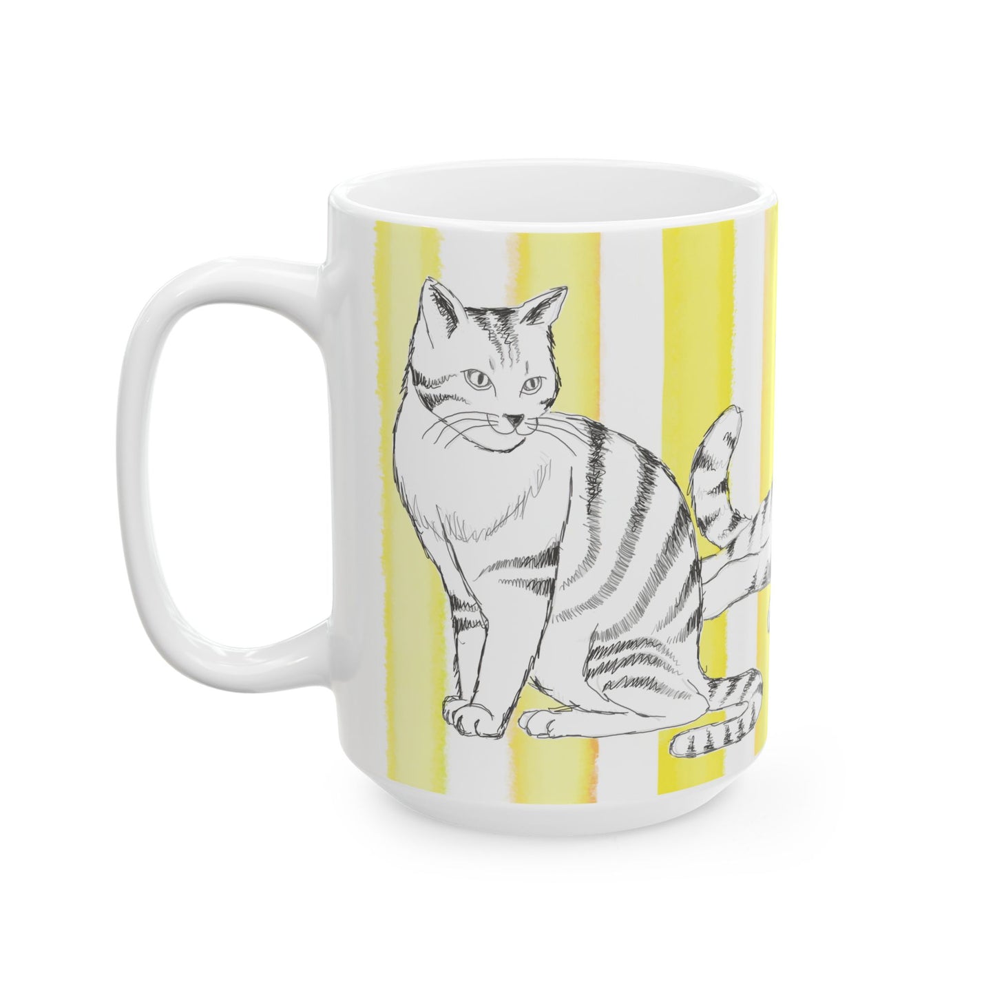 Kitty Fun Mug with Yellow Stripes