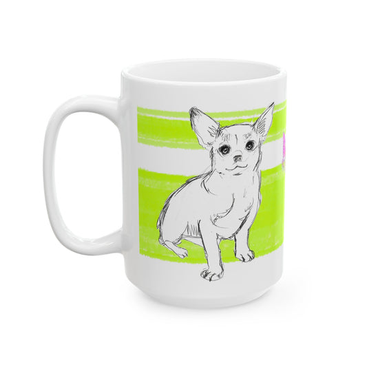 Mega Stripe Dogi Butterfly Flutter Ceramic Mug, (11oz, 15oz), Lime Teri