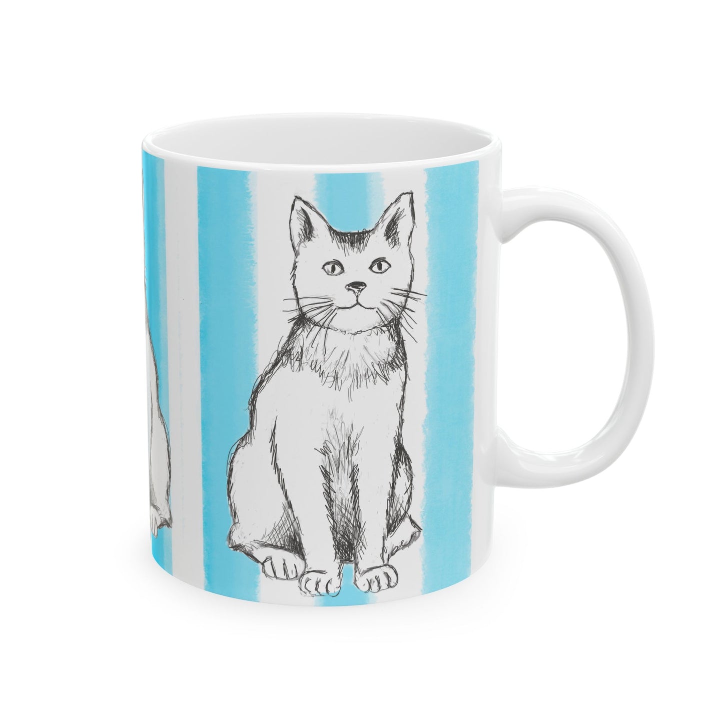 Kitty Fun Mug with Aqua Stripes