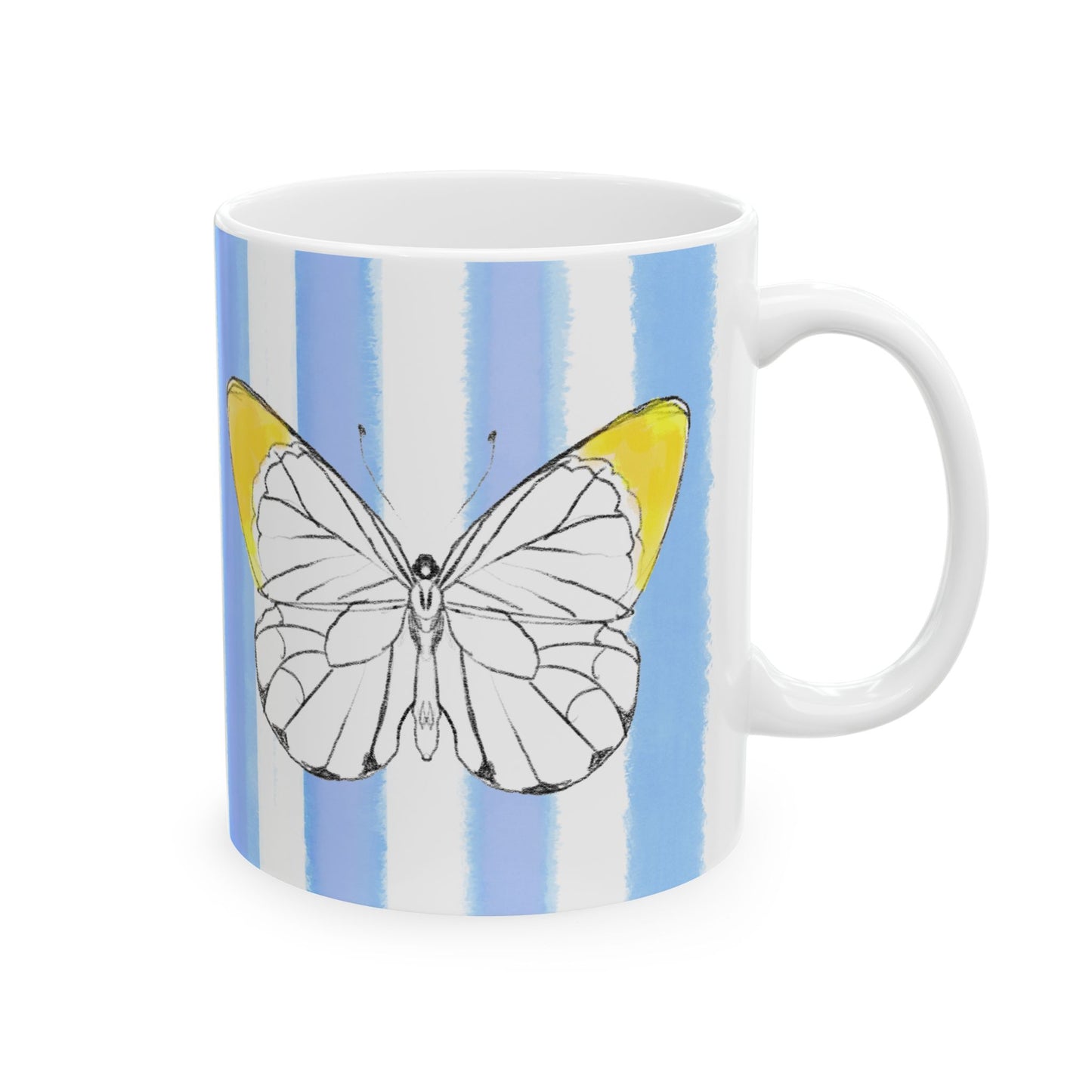 Butterfly Chroma Ceramic Mug in Yellow with Periwinkle Blue Stripes