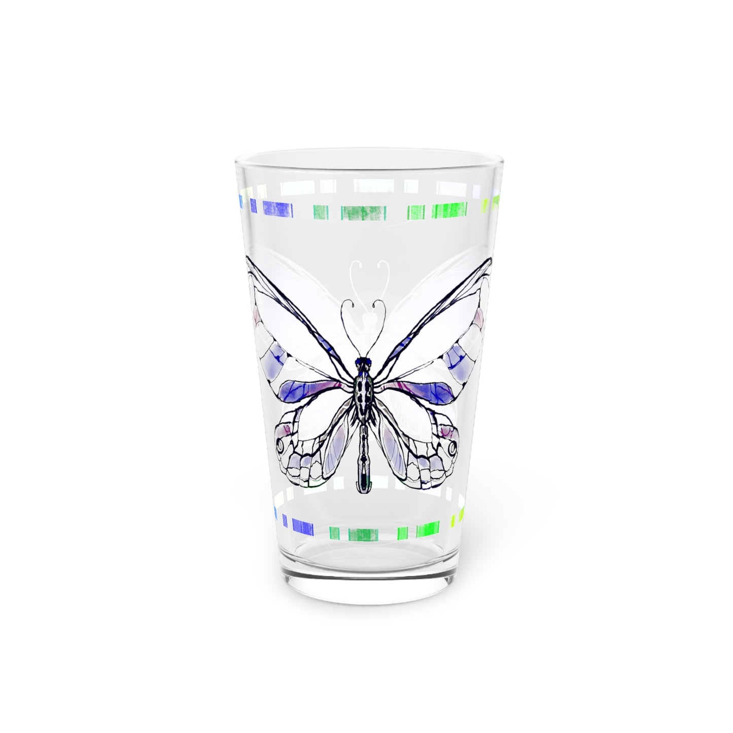Butterfly FlutterStripe Pint Glass In Navy, 16oz