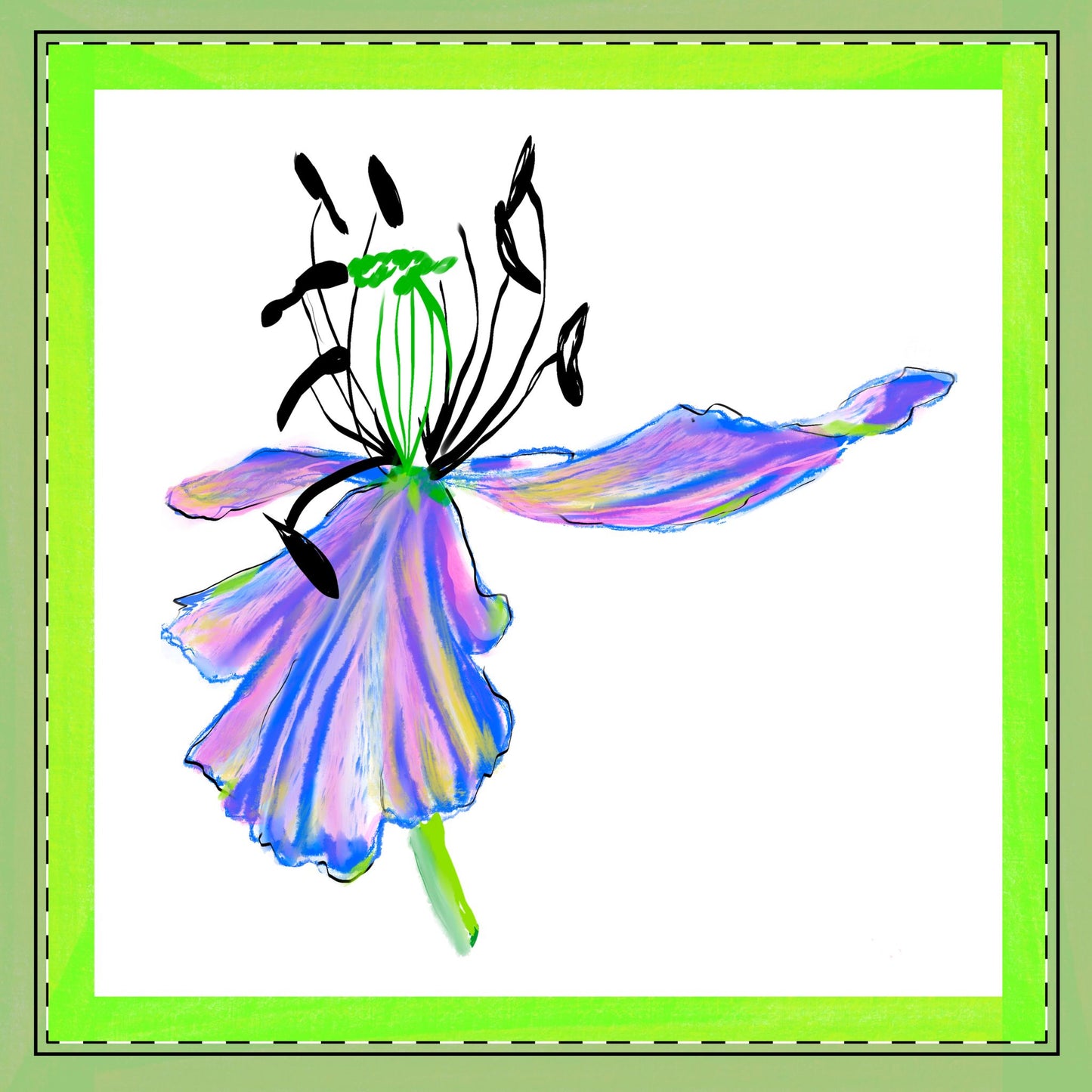 Dancing Tulip Poly Twill Napkin Spring Green Border