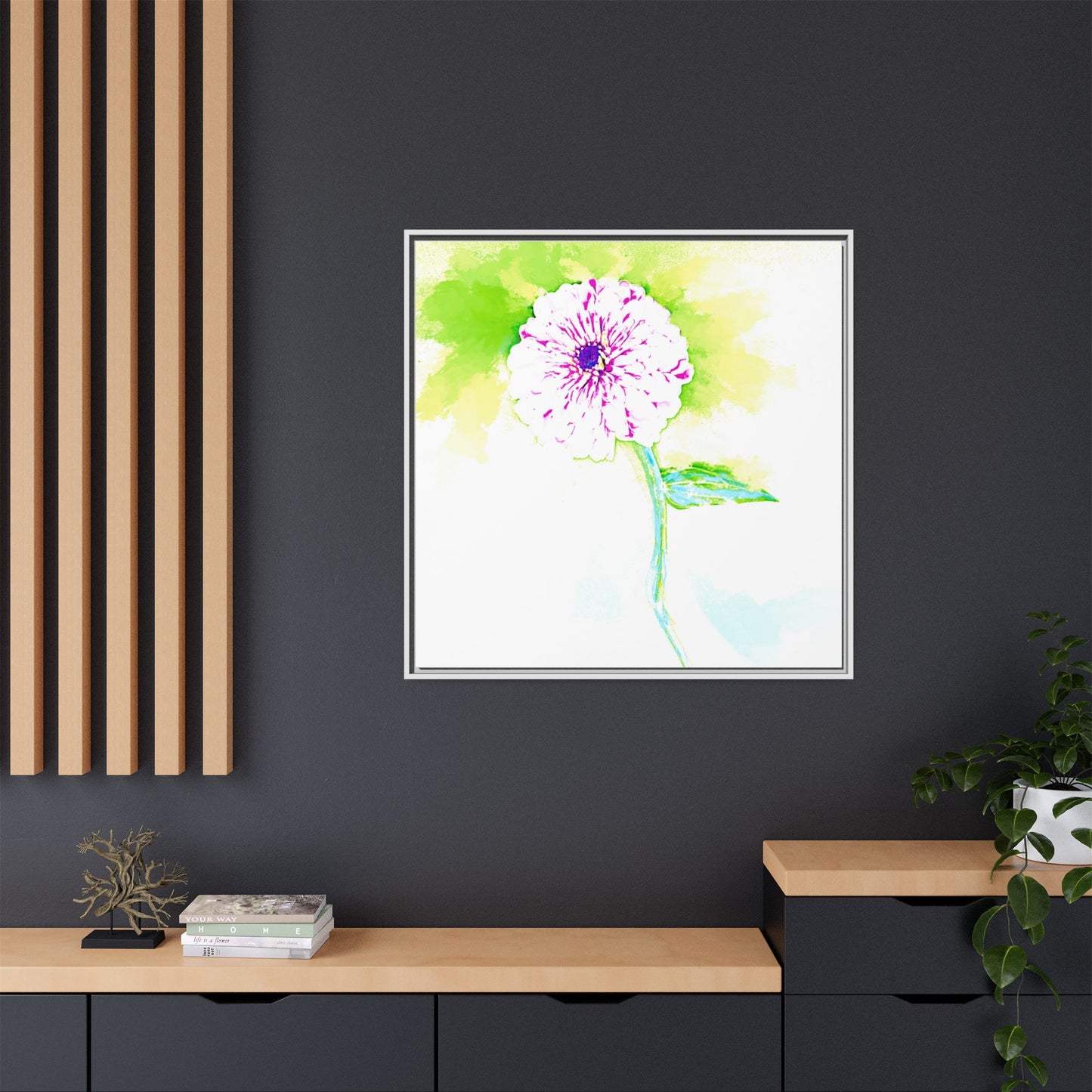 Zinnia Color Splash Matte Canvas Yellow Framed