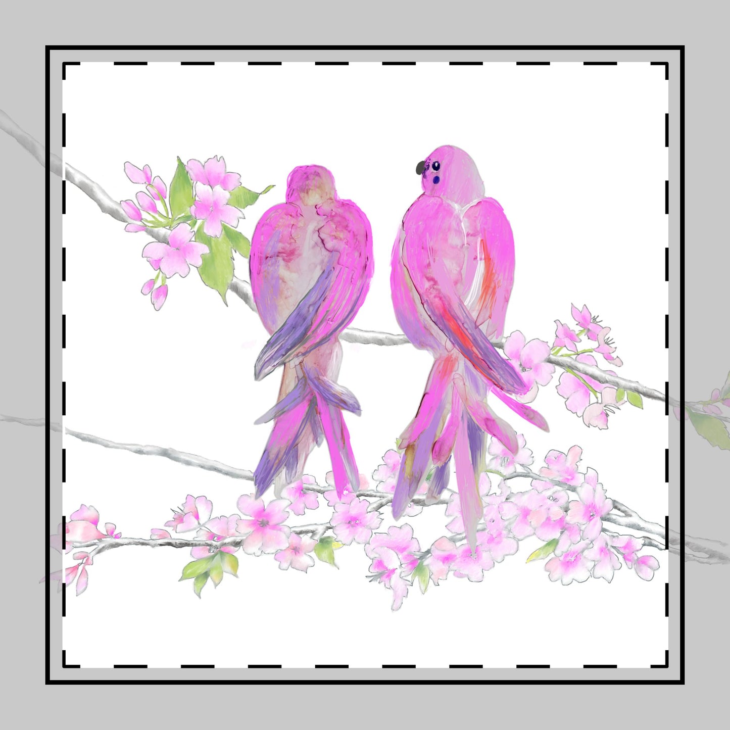 Blossoms & Birds Cotton Twill Napkin Raspberry, Background Fabric Creamy White