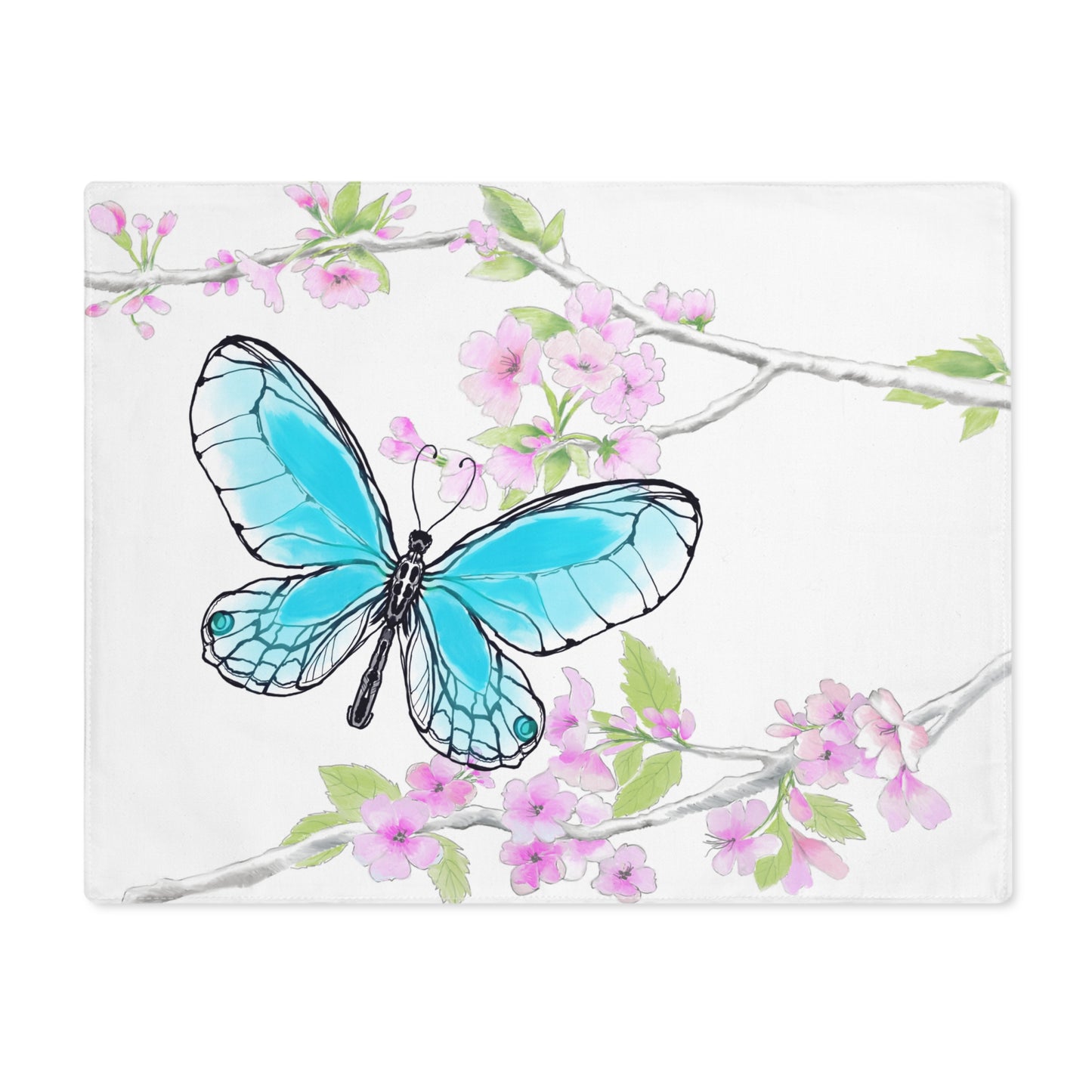 Butterfly Blossom Romp Cotton Twill Placemat, 1pc Aqua  #1 Head of the table