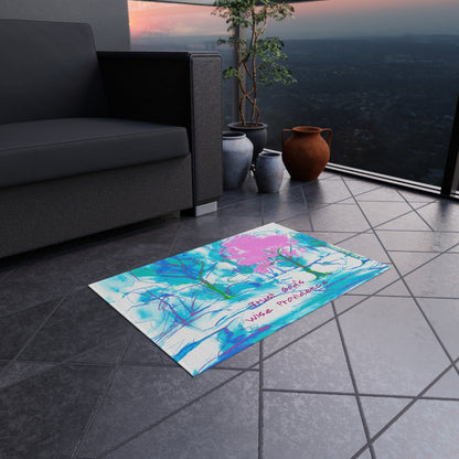 Inspirational Landscapes "Trust God's Providence" Indoor/Outdoor Rug in Blue and Pink Non-slip (36" x 24")
