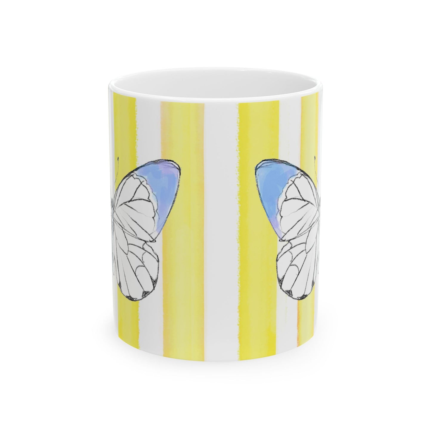 Butterfly  Chroma Ceramic Mug in Periwinkle with Yellow Stripes