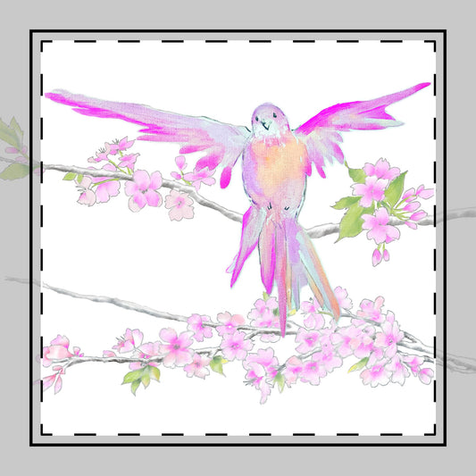 Blossoms & Birds Cotton Twill Napkin Pink, Background Fabric Creamy White