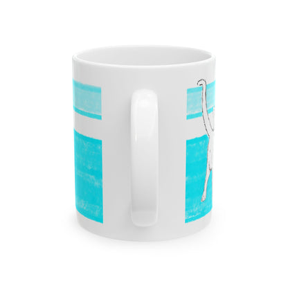 Mega Stripe Kitty Butterfly Flutter Ceramic Mug Aqua
