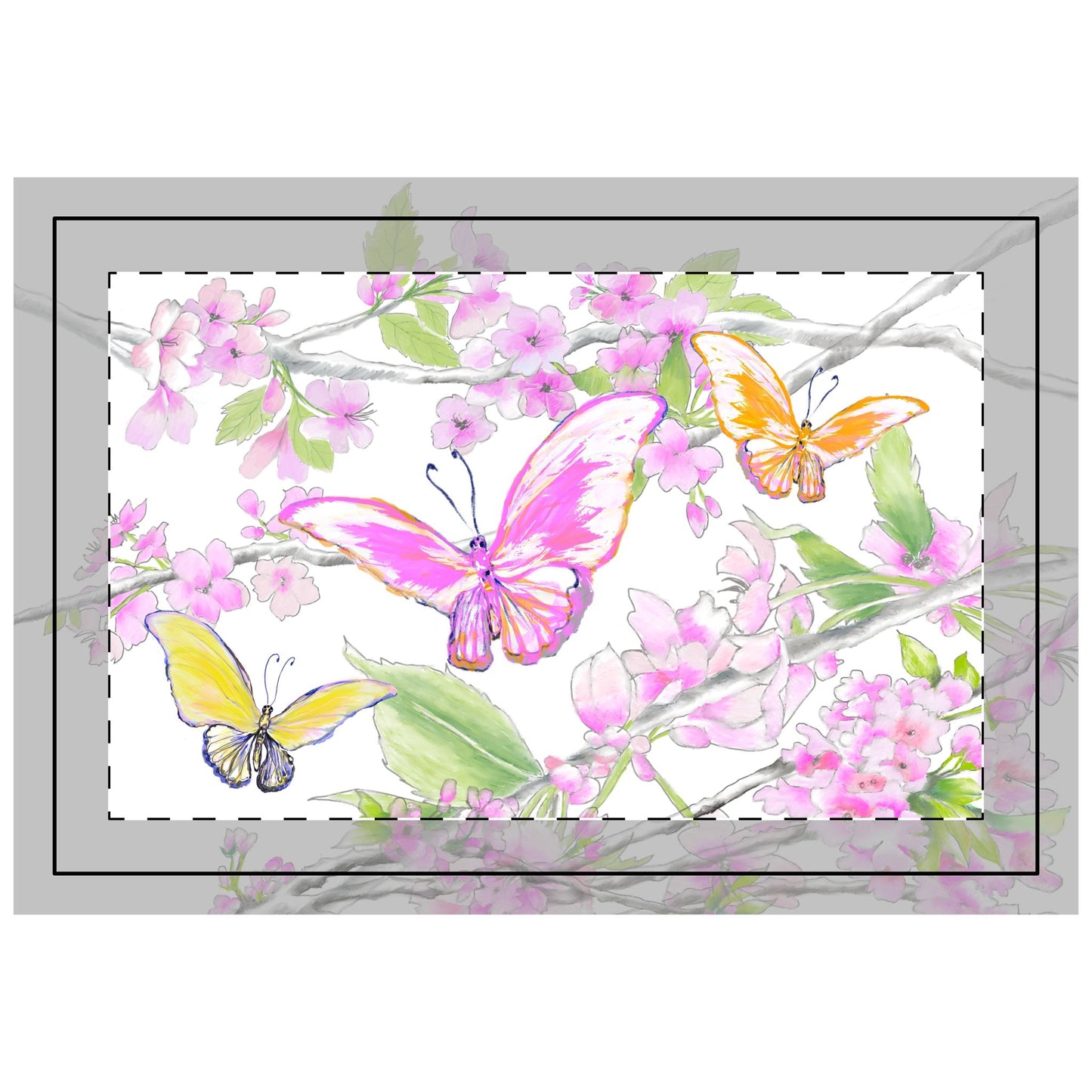 Butterfly Blossom Whirl Quilted Placemat Polyester, Pink, Fabric Background Bright White, #8