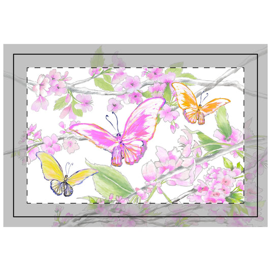 Butterfly Blossom Whirl Quilted Placemat Polyester, Pink, Fabric Background Bright White, #8