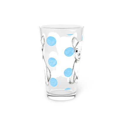 Dogi Fun and Polka Dots Pint Glass in Aqua, Chihuahua, 16oz