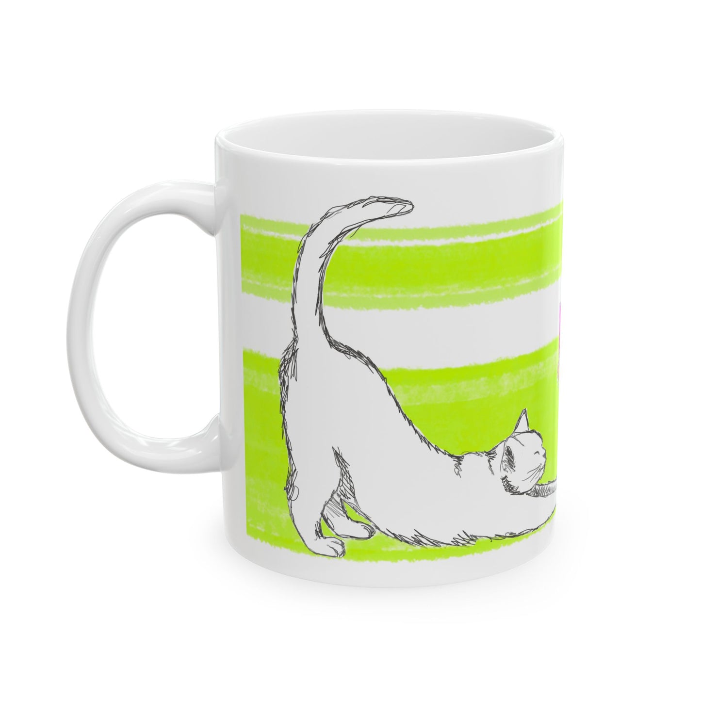 Mega Stripe Kitty Butterfly Flutter Ceramic Mug Lime
