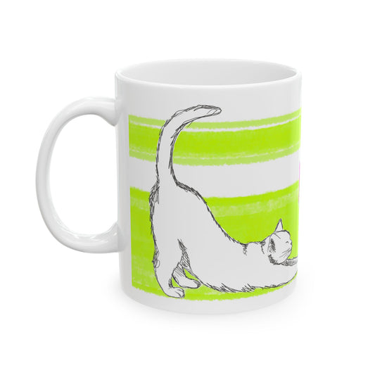 Mega Stripe Kitty Butterfly Flutter Ceramic Mug Lime