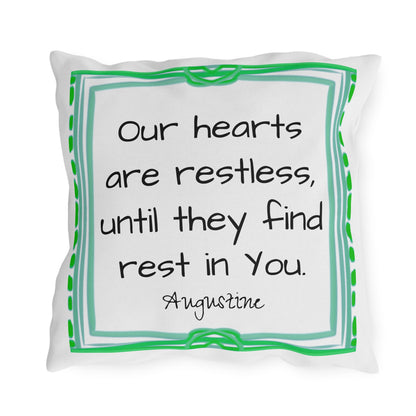 Chroma Outdoor Pillow Lilac "Our hearts are restless..."