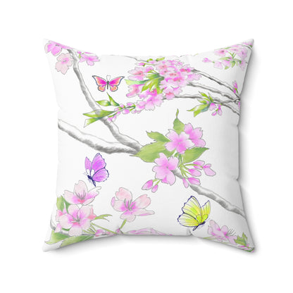 Flutters and Cherry Blossoms Spun Polyester Square Pillow
