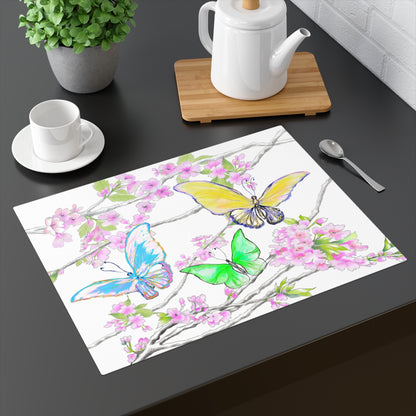 Butterfly Blossom Whirl Cotton Placemat, 1pc yellow, Background Creamier White), #9