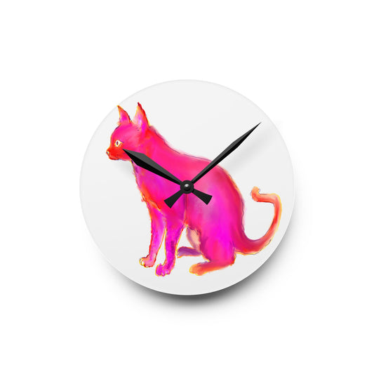 Colorful Cats & Dogs Wall Clock in Bright Pink
