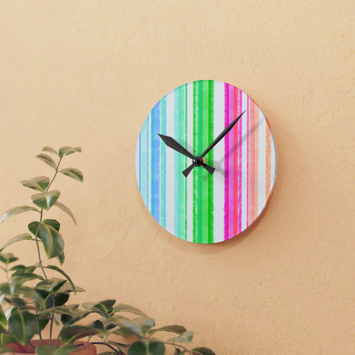 Watercolor Stripes  Acrylic Wall Clock