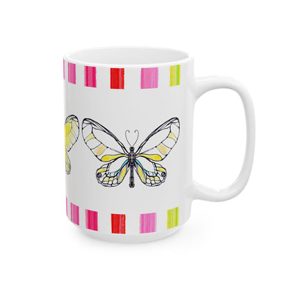 Mugs Yellow Butterfly Rainbow Stripe Ceramic Mug