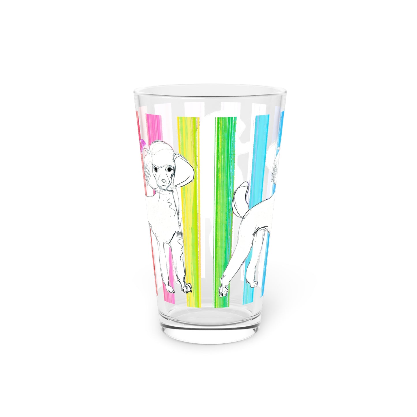 Dogi Butterfly Flutter Pint Glass (Rainbow Multicolored Stripe) 16oz. Poodle