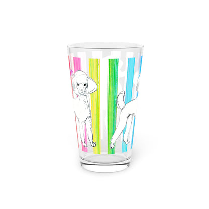 Dogi Butterfly Flutter Pint Glass (Rainbow Multicolored Stripe) 16oz. Poodle