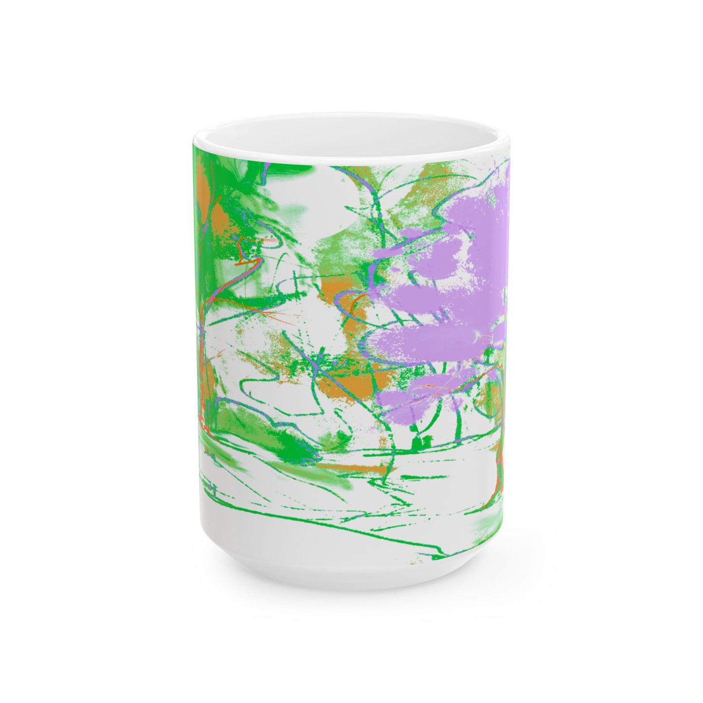 Joyful Landscapes Ceramic Mug in Green and Purple, 11oz, 15oz