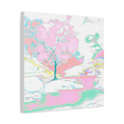 Joyful Landscape Matte Canvas, Stretched, 1.25" Light Pink. Mint Green