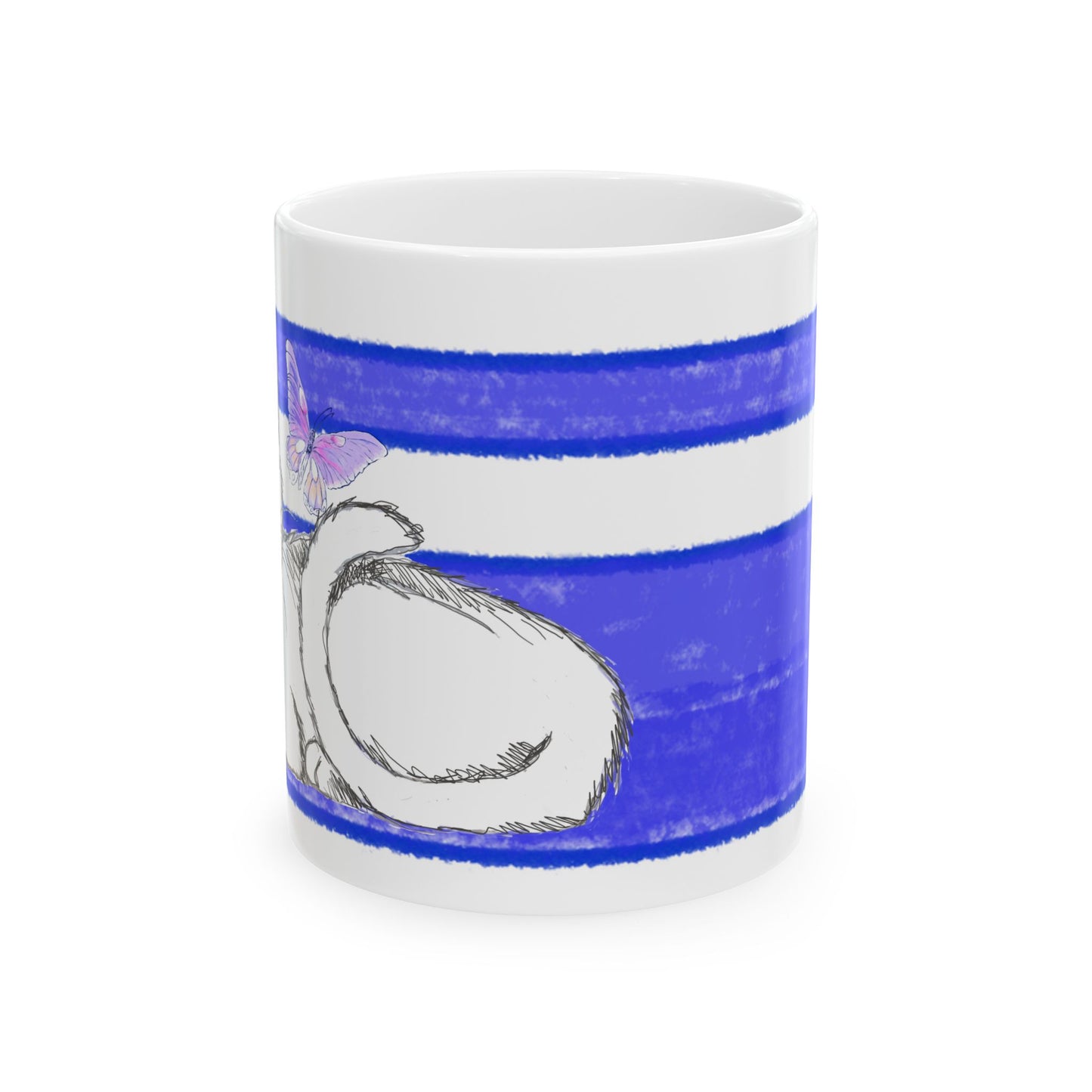 Mega Stripe Kitty Butterfly Flutter Ceramic Mug Ultramarine