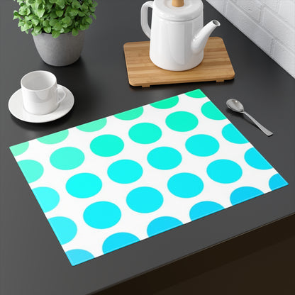 Polka Dot Joy Cotton Twill Placemat, Aqua/Blue, Creamy White Fabric Background