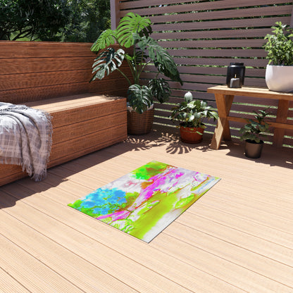 Inspirational Landscapes Indoor/Outdoor Area Rug, "Love has no expiration," Blue, Raspberry, and Green