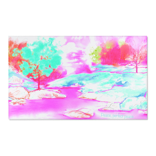 Inspirational Landscapes Indoor Area Rug "Peace perfect peace", Raspberry, Aqua, and Pink
