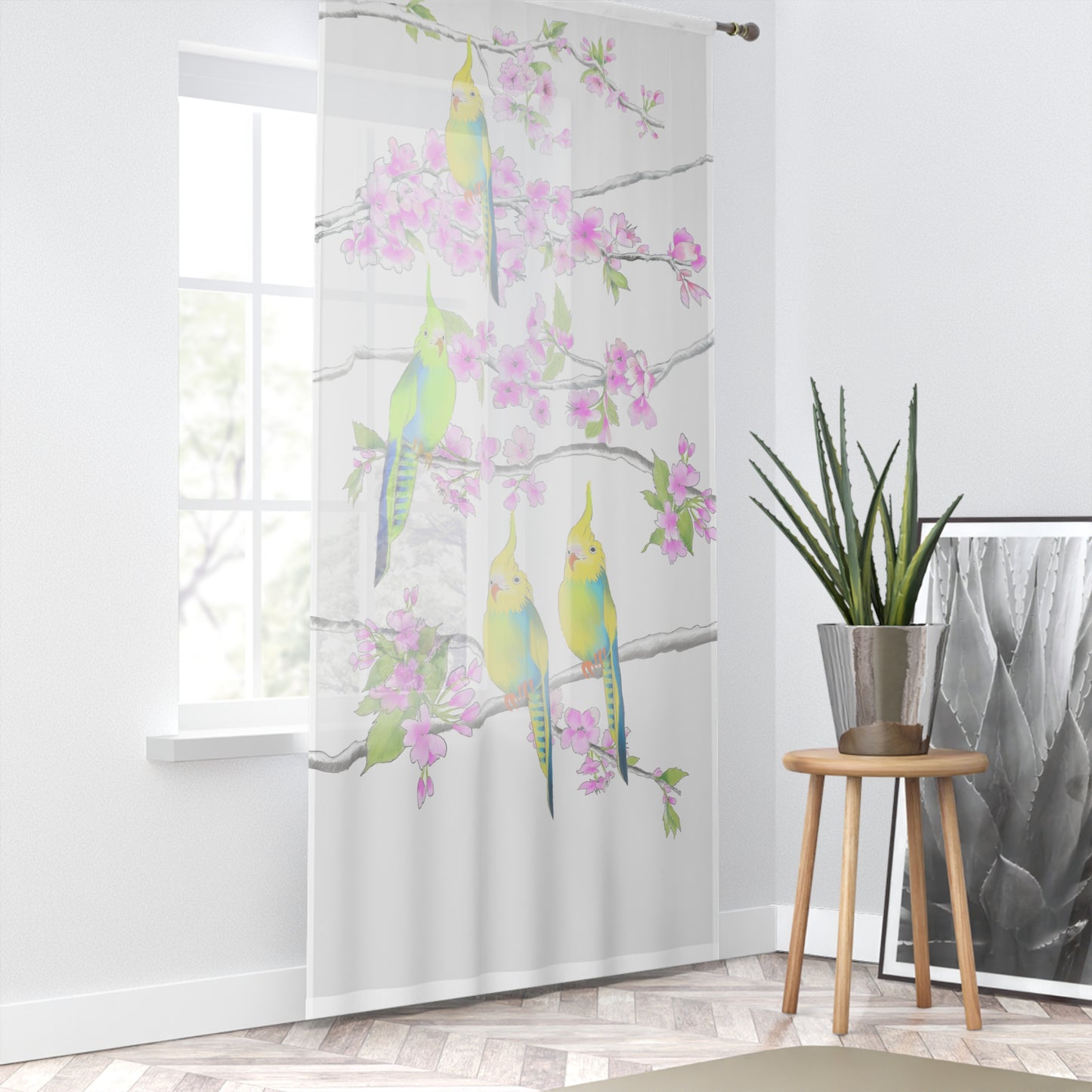 Window Treatments Sheer Curtain A Cherry Blossoms & Jolly Birds