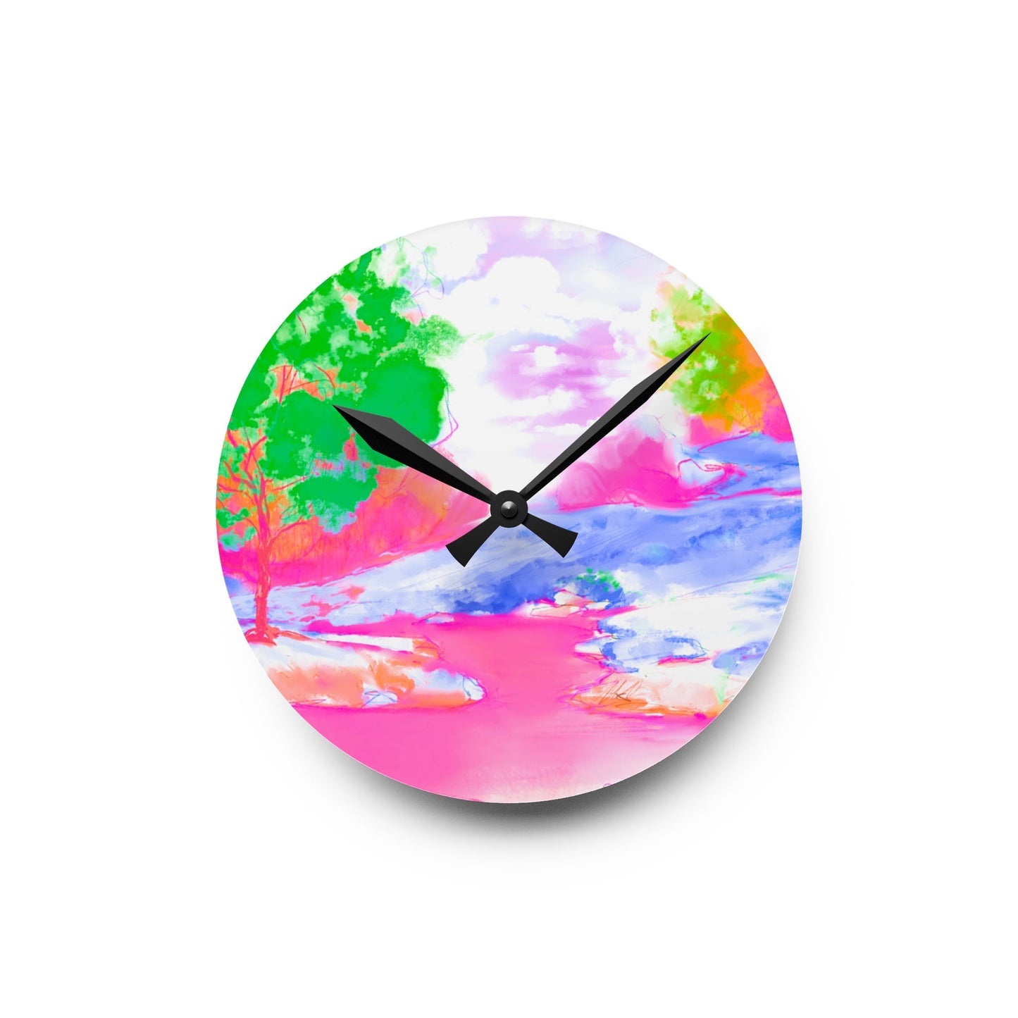 Joyful Landscapes  Wall Clock, Pink  Skies