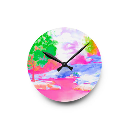 Joyful Landscapes  Wall Clock, Pink  Skies
