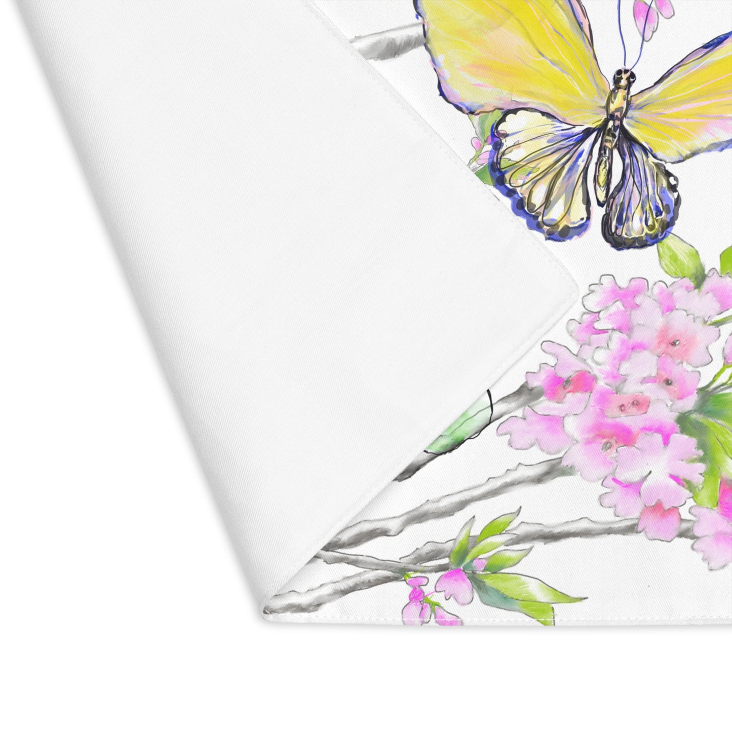 Butterfly Blossom Whirl Cotton Placemat, 1pc yellow, Background Creamier White), #9