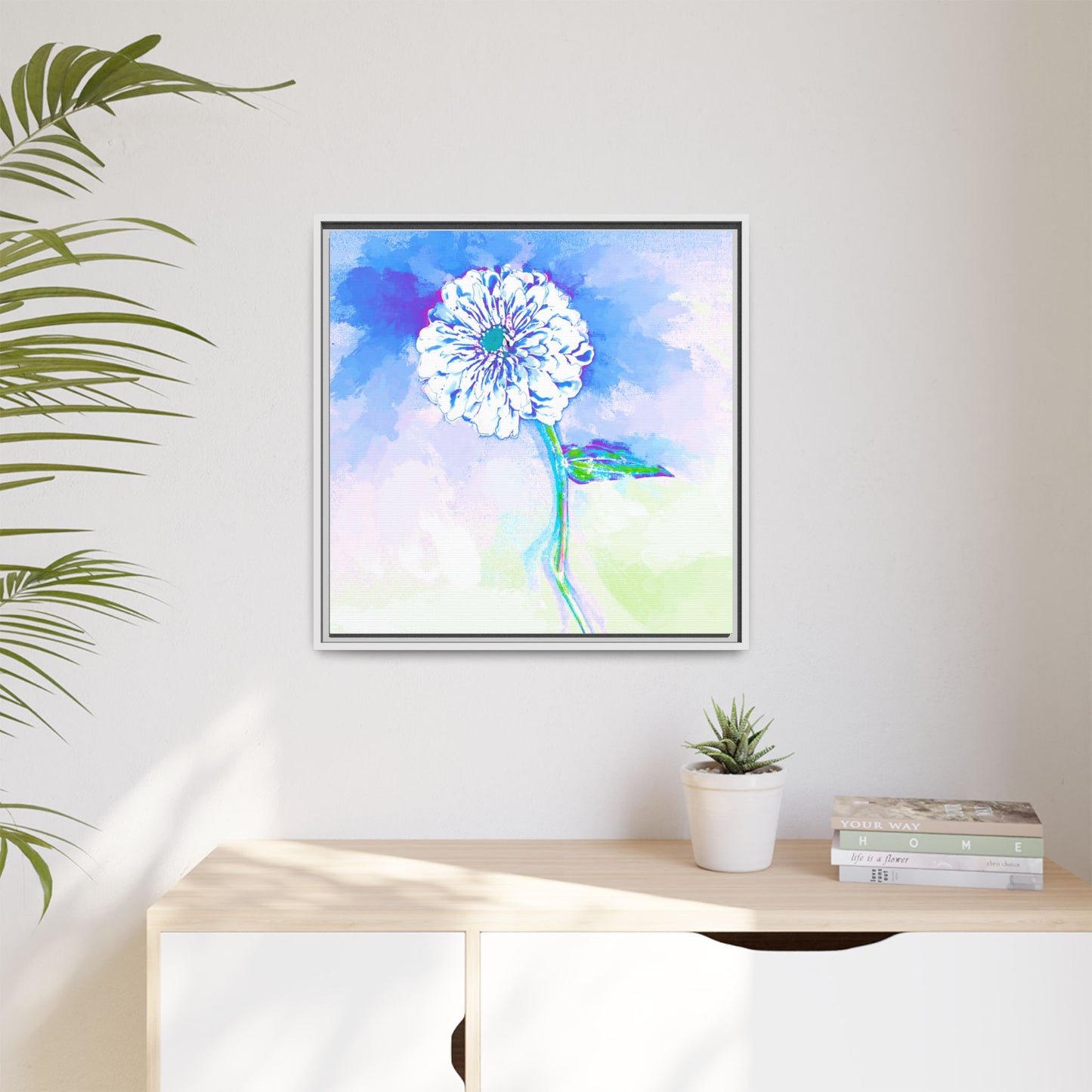 Zinnia Color Splash Matte Canvas Ultramarine Framed