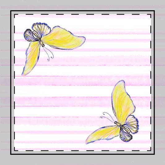 Butterfly Blossom Whirl Poly Twill Napkin, Yellow, Fabric Background Bright White, #9
